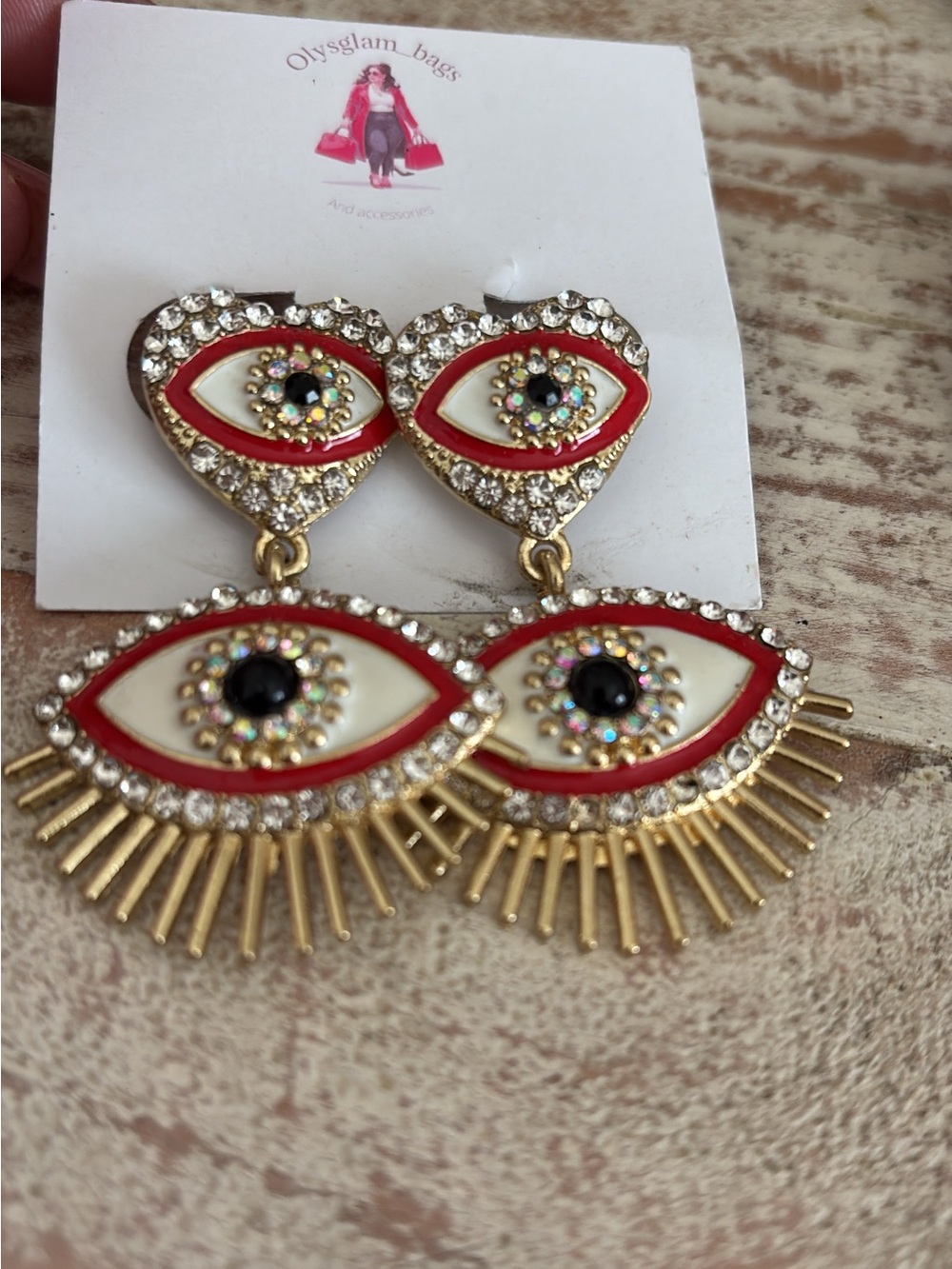 Olysglam Red & White Eye Statement Drop Earrings